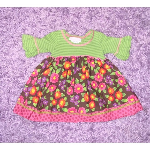 6/9 Bonnie Jean Baby Mixed Print Floral Striped Dress & Bloomers Outfit Set - Picture 2 of 5